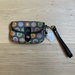 Dooney & Bourke wristlet on black with multicolor logos - New no tags